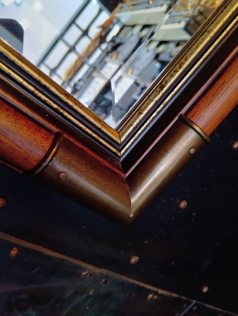 イタリア製　ウォールナット　ブラス　真鍮　金具　ビンテージ　ウォールミラー　姿見