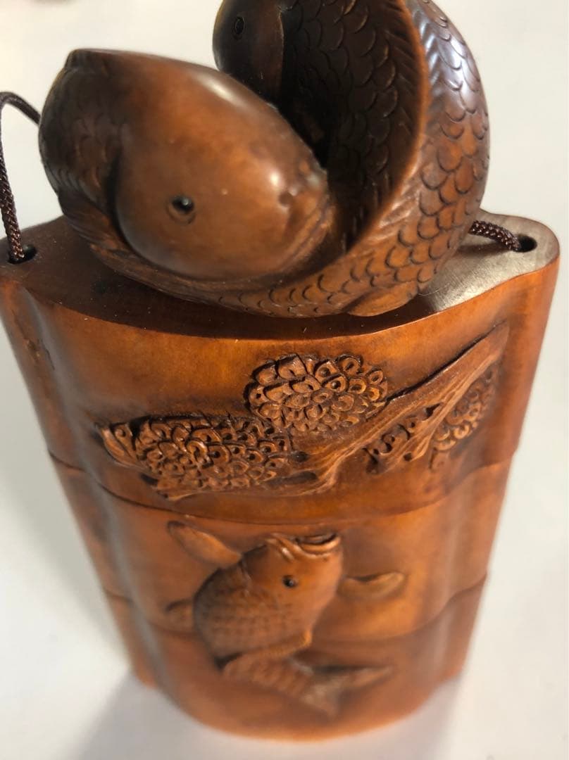 印籠鯉波の図手作りアンティークオブジェインテリア現品無料発送