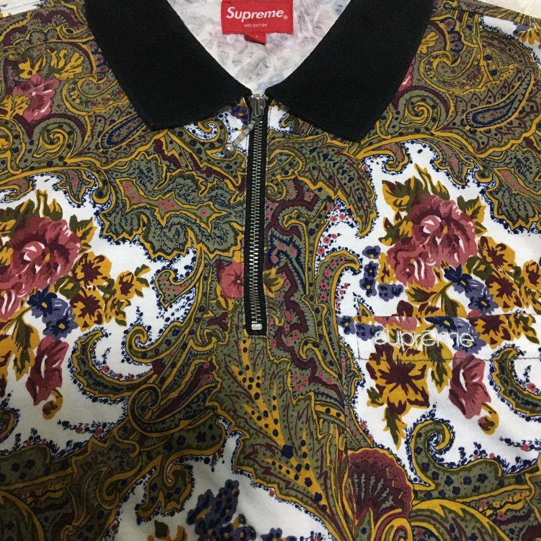 シュプリーム　ハーフジップポロシャツ　刺繍ロゴ　総柄　窪塚洋介着用　コットン　M