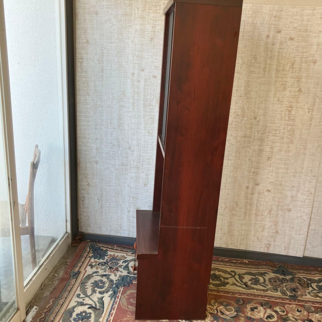 昭和レトロ 古家具 ストライプガラス戸 木製 食器棚 カップボード サイドボード