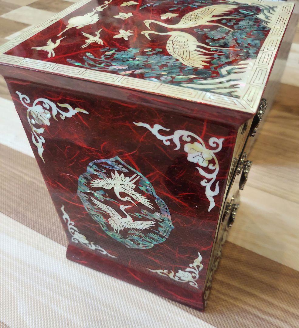 韓国 螺鈿 宝石箱 鶴花蝶 3段 引き出し ジュエリーボックス
