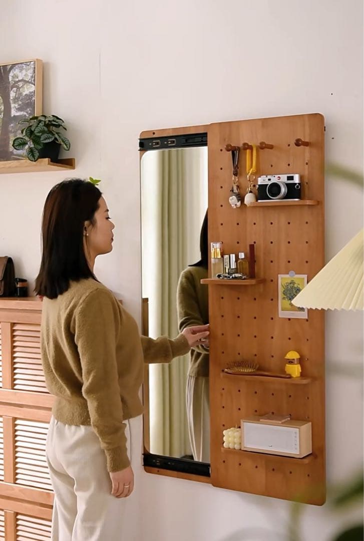 収納付け玄関鏡、全身鏡 、新品