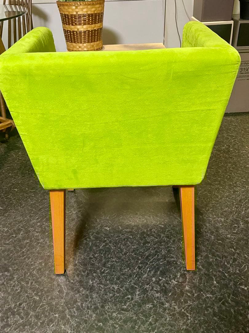 ②グリーン ソファー 椅子 1人がけ スウェード生地 オシャレ