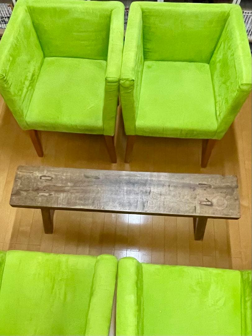 ②グリーン ソファー 椅子 1人がけ スウェード生地 オシャレ