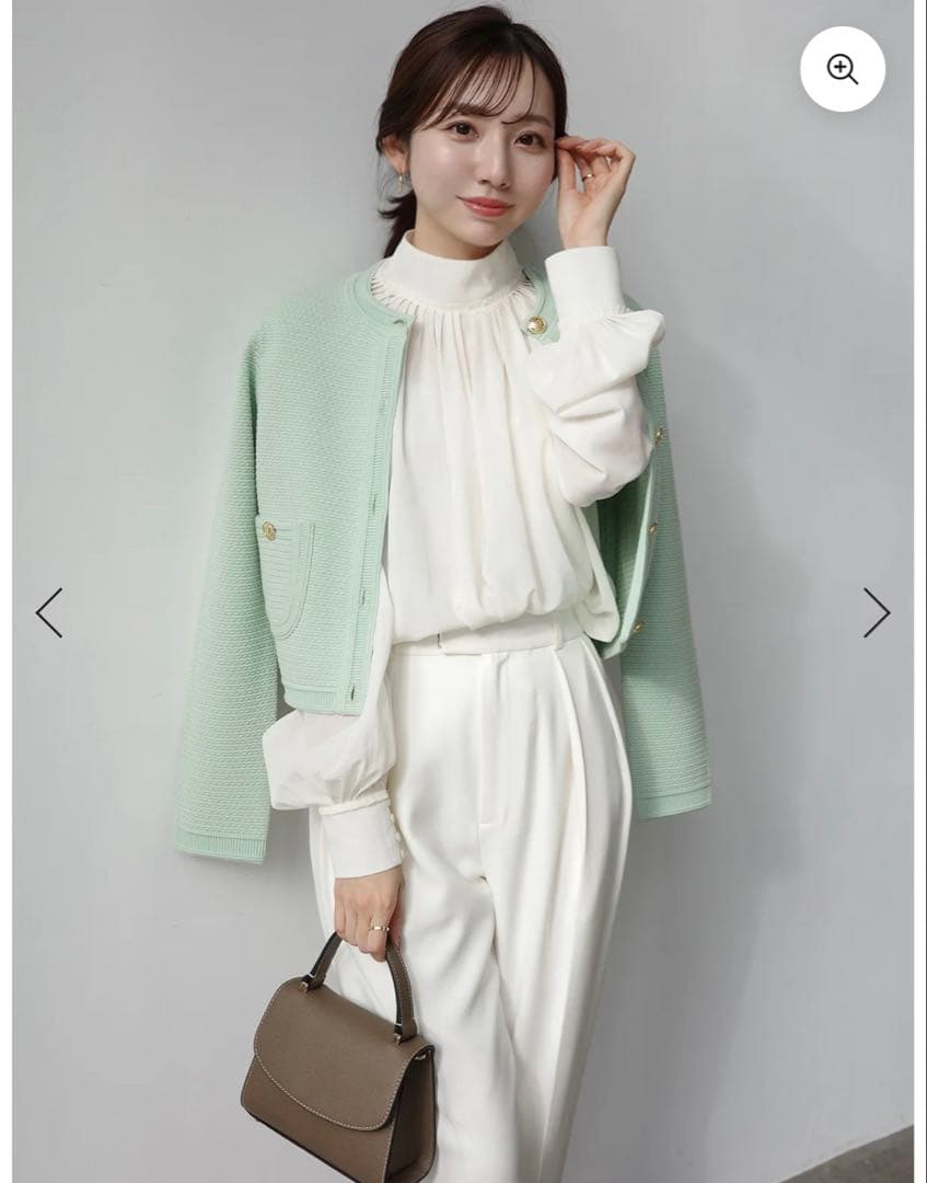 anuans ノーカラーラーベンニットジャケット