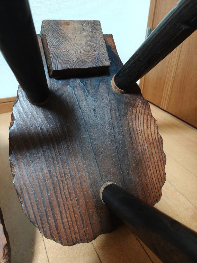 2個セット猫型木製三脚折りたたみ椅子 チェア