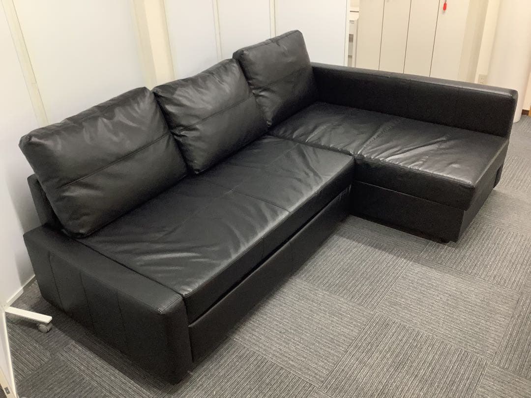 【直接引取限定】イケア 革張りコーナーソファベッド 収納付き フリーヘーテン（★