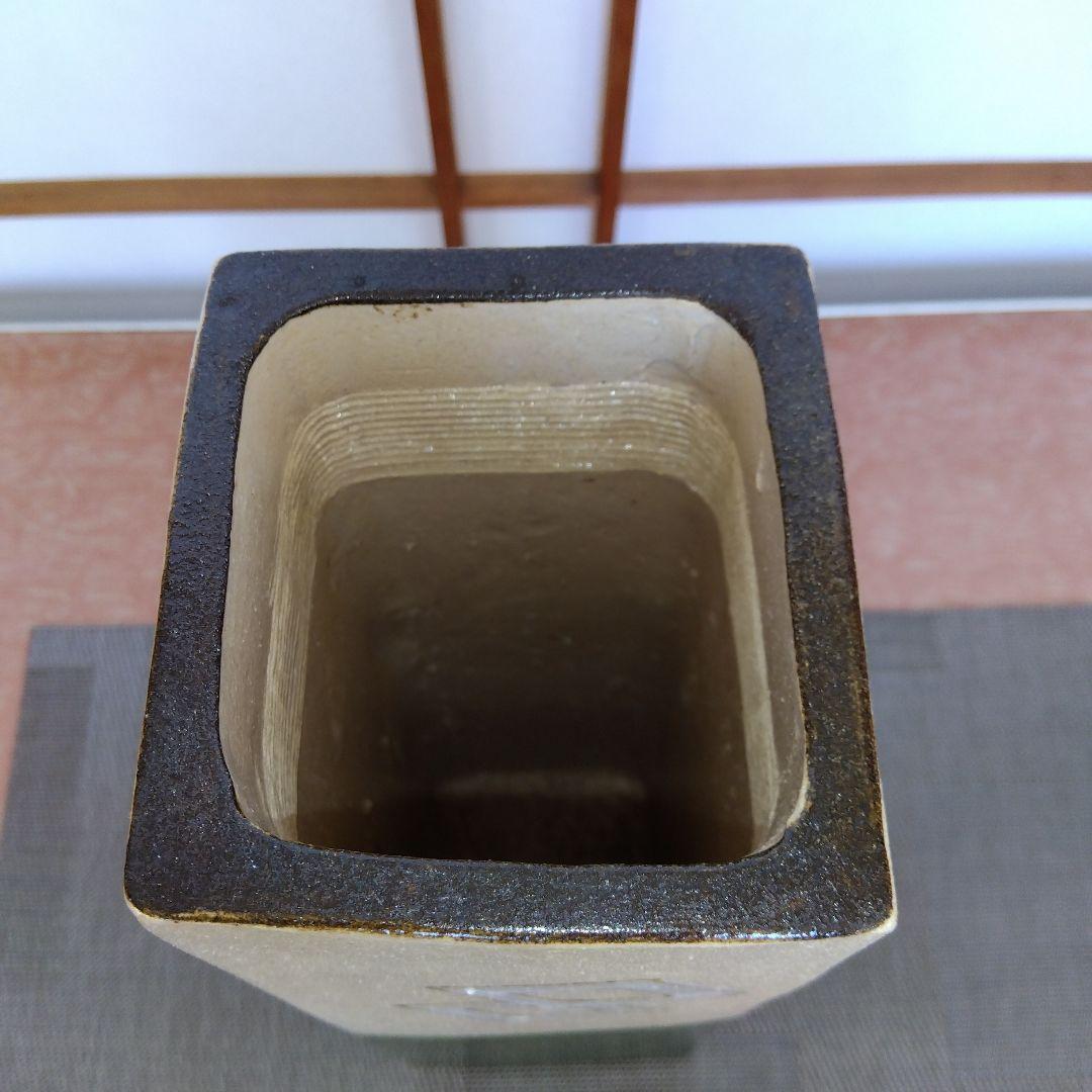 ★ 小原流 織部釉角型花瓶 / 織部焼