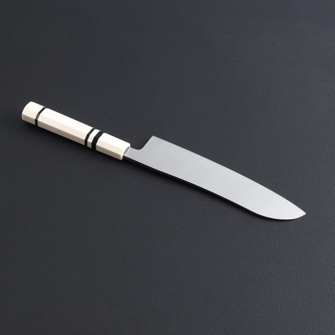 8937 三徳包丁 7寸 刺身包丁 両刃 万能包丁 人工象牙黒三本巻八角柄