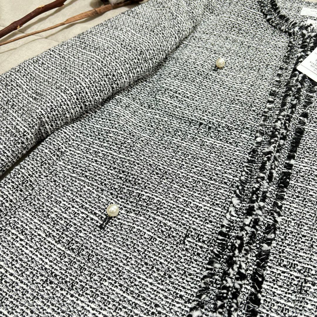 タグ付き！オペークドットクリップ コットンツイード ミドルジャケット M パール