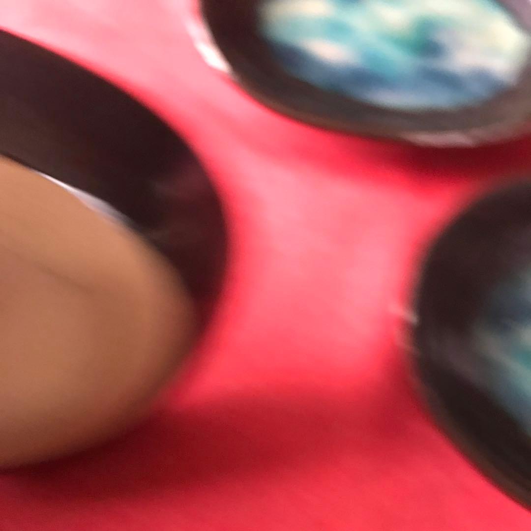 深い青の水色の濃淡が美しい石垣焼の器3枚　和食器　ガラス釉　楕円皿　やちむん