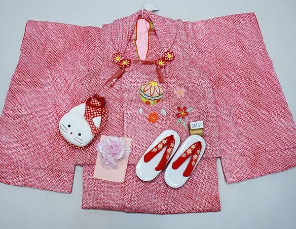 七五三 三歳 女児 被布着物フルセット 正絹 総絞り 赤 お仕立て無料