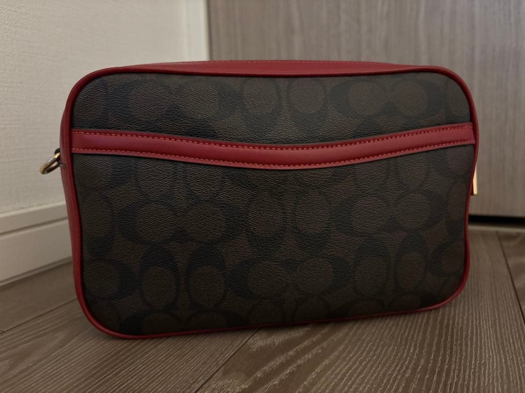 【お値下げ可】COACH ショルダーバッグ シグネチャー　ブラウン/レッド