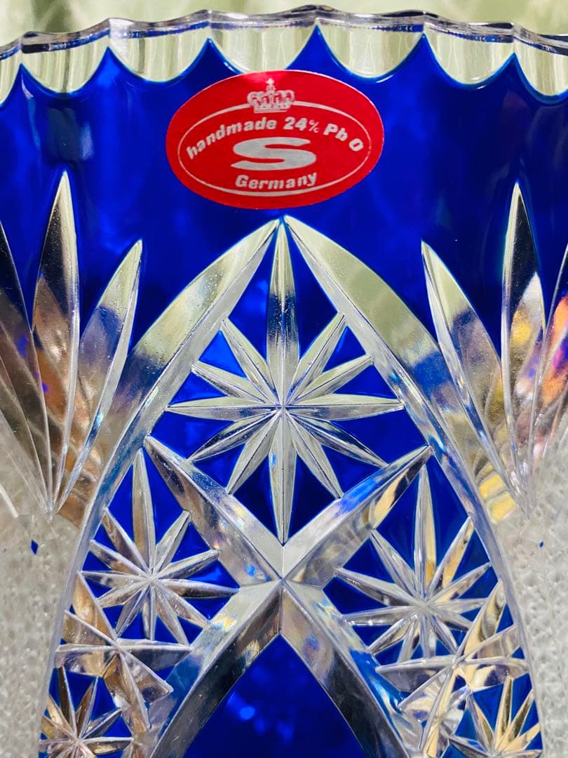 青色クリスタルガラス花瓶 大.