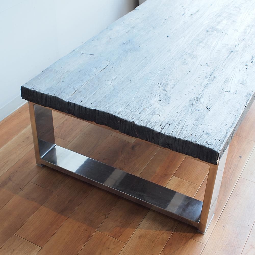 古木天板×クローム脚 センターテーブル 幅140cm スタイリッシュモダン