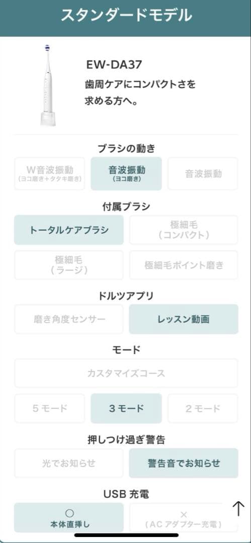 【新品、未使用】Panasonic EW-DA37音波振動電動歯ブラシ ドルツ