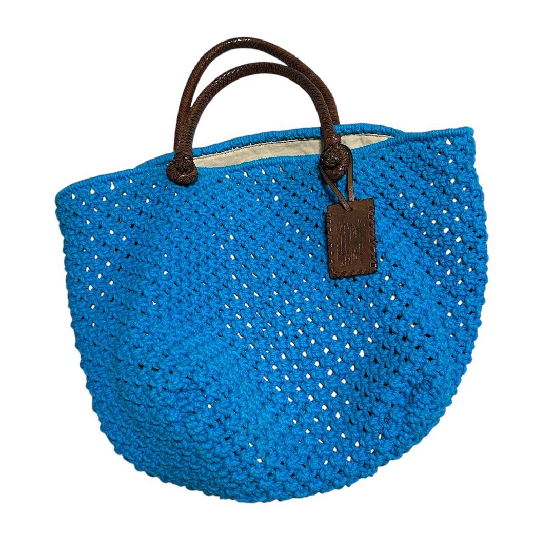 ラルフローレン　カーフ レザー コットン ニット 編み込みトートバッグ