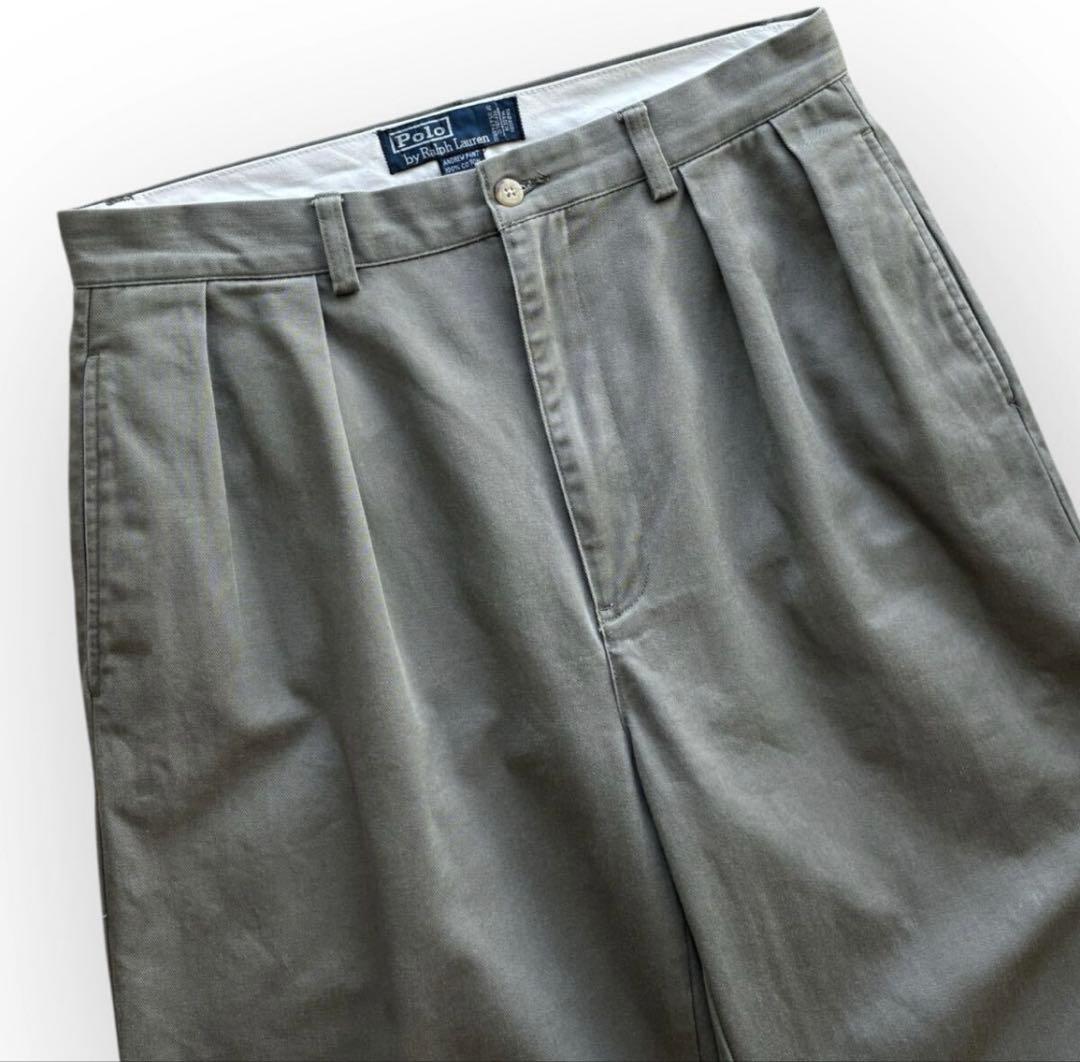 90s ポロ ラルフローレンW32 グレーカーキ ポロチノ アンドリュー パンツ
