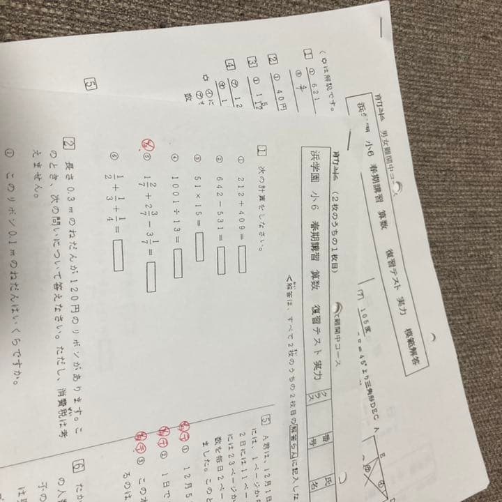 no22503104_【浜学園】小6　算数復習テスト・年間フルセット　おまけ付！