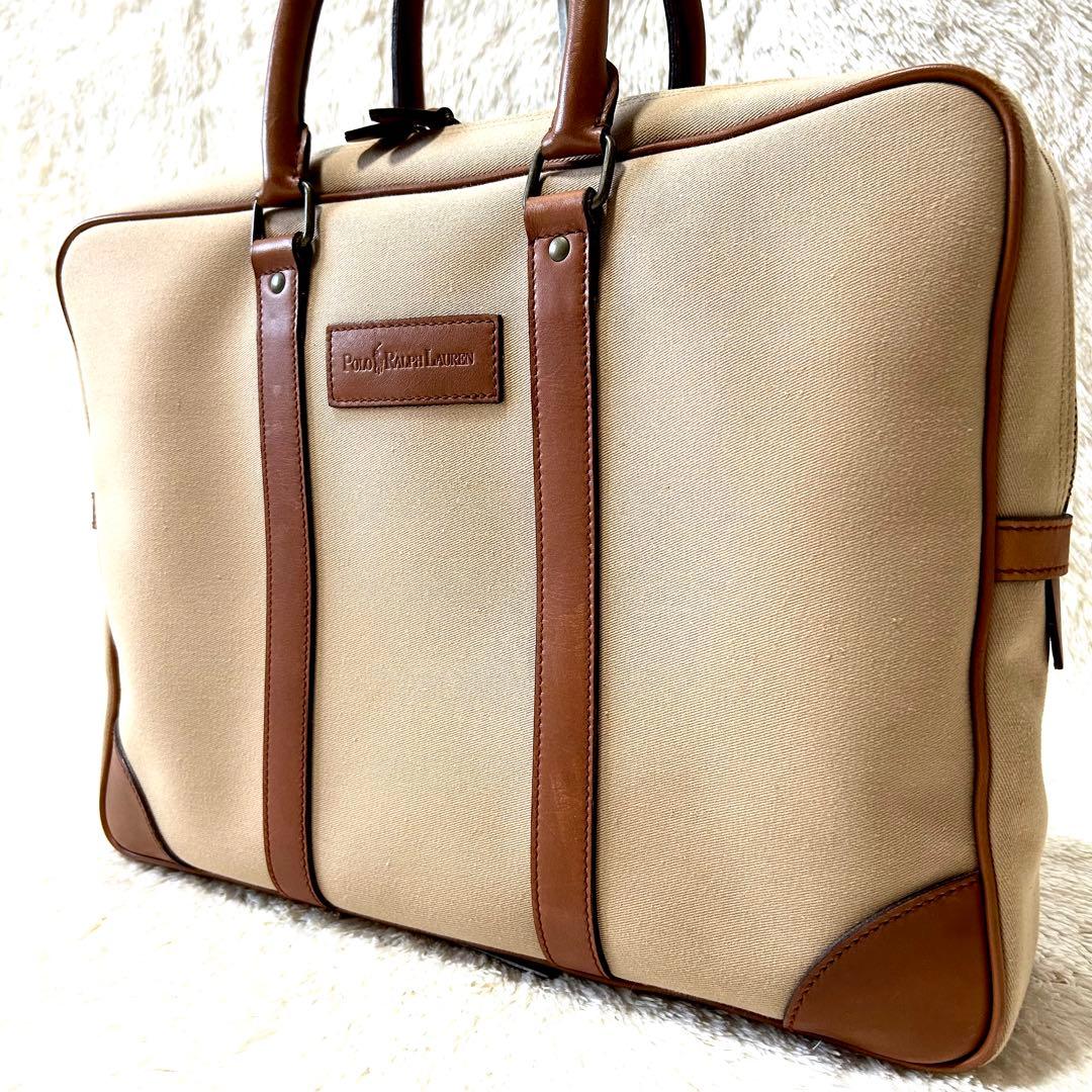 希少✨ポロラルフローレン　ビジネスバッグ サファリシリーズ コットンツイル　牛革