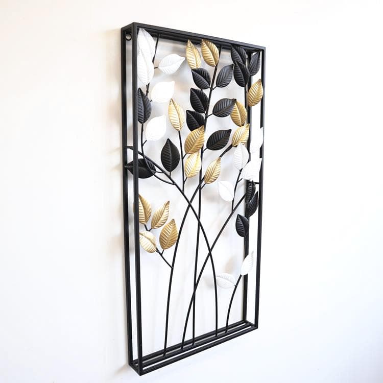 壁飾り 枝葉 黒白金