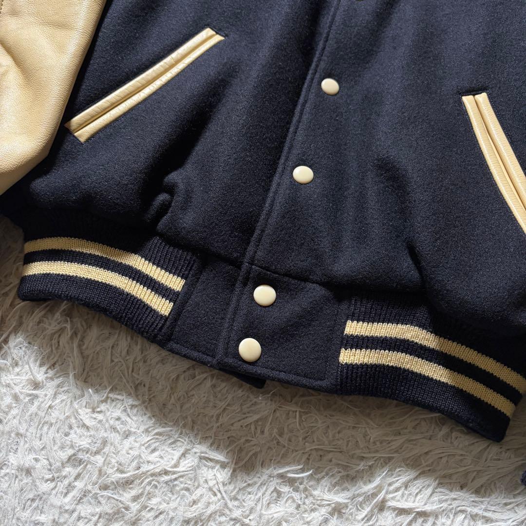 美品/LL■VAN JACKET スタジャン　袖レザー　アーチロゴ　ネイビー