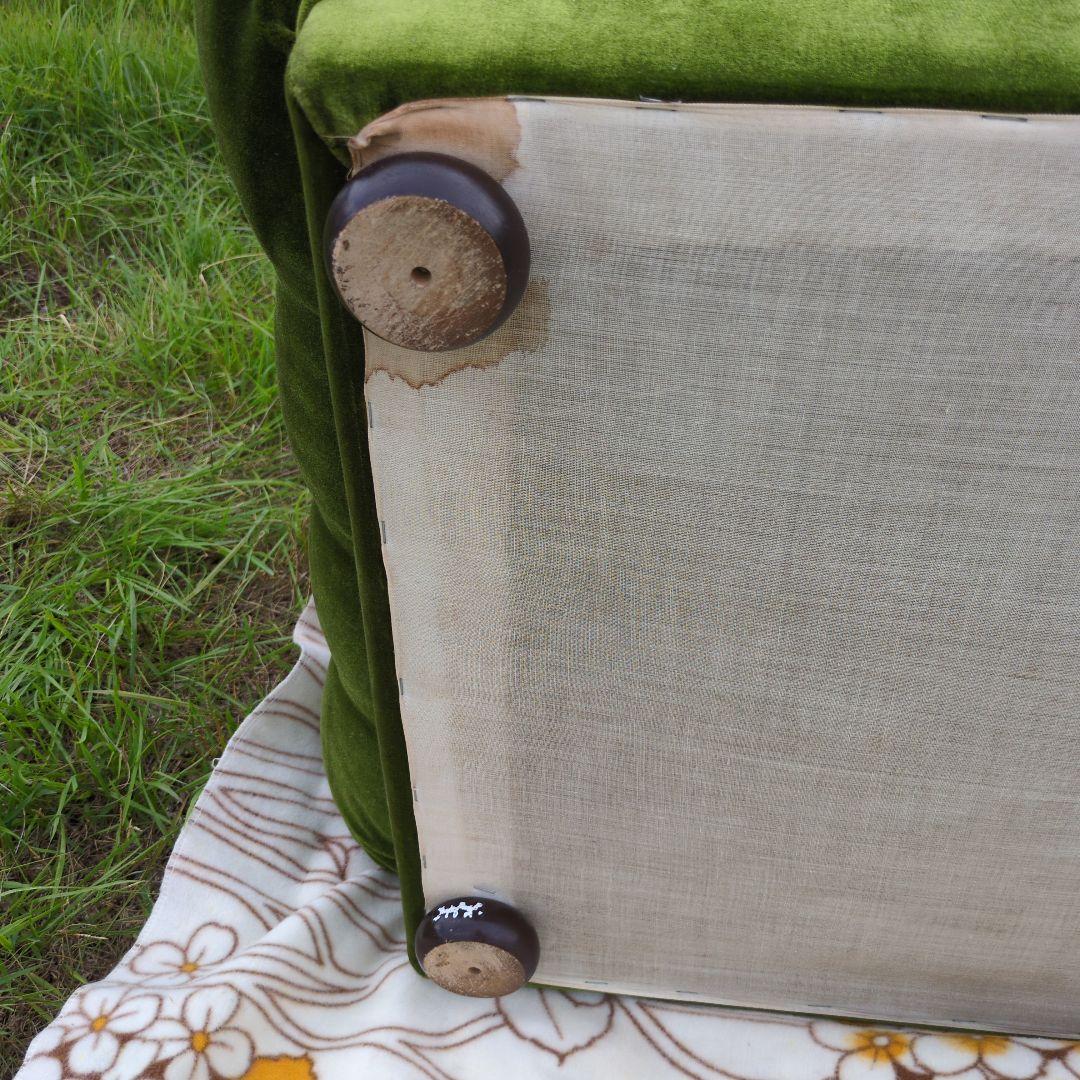 昭和レトロ オールド カリモク グリーン モケット 1人掛け ソファ④ベルベット