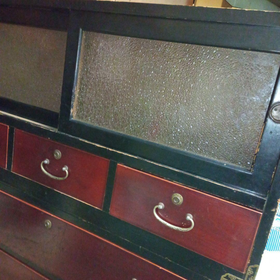 古箪笥　桐タンス　塗タンス　整理タンス　昔ガラス　三段タンス　アンティーク