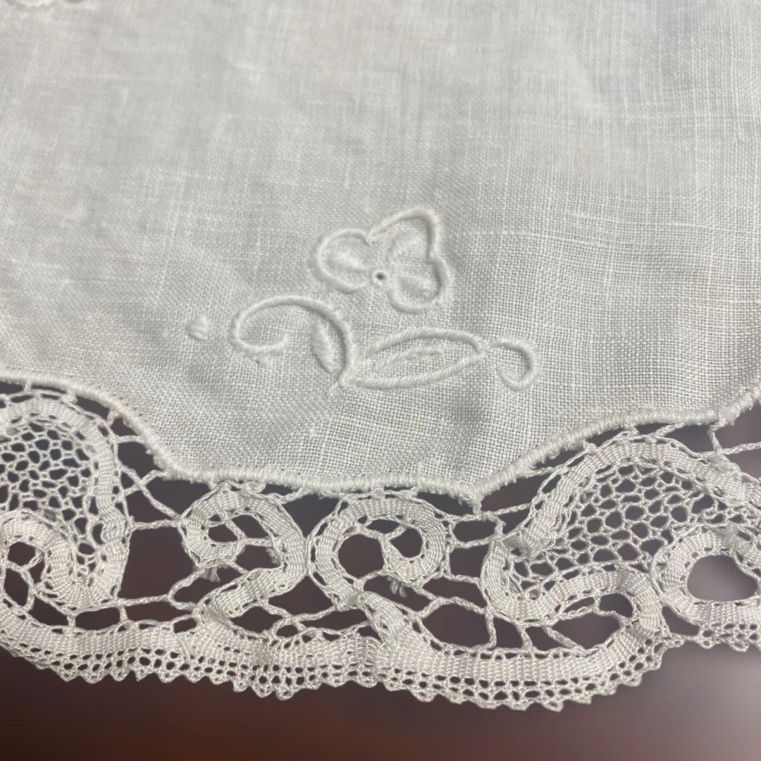 アンティークレース リネン円形ホワイト