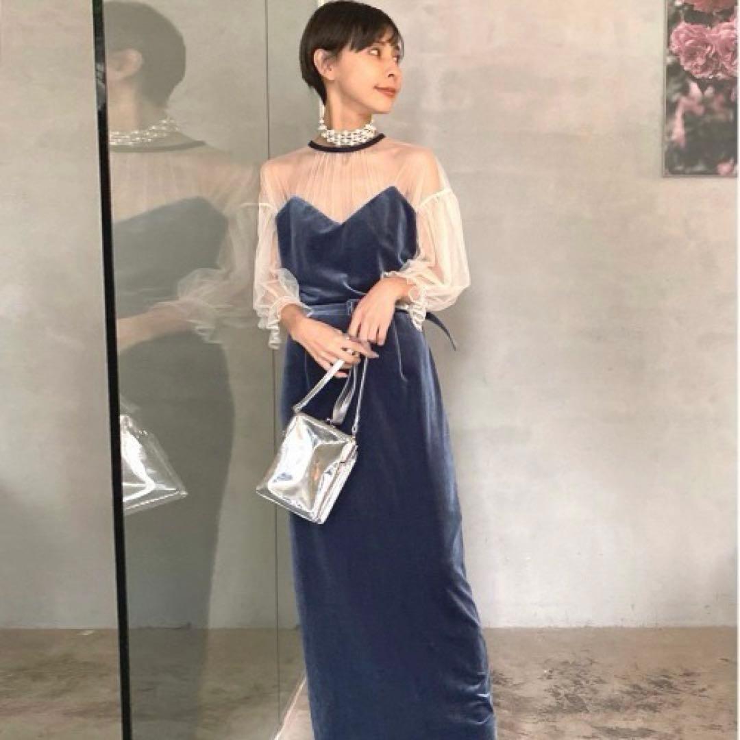 美品★Ameri★TULLE SLEEVE TIGHT DRESS★オケージョン