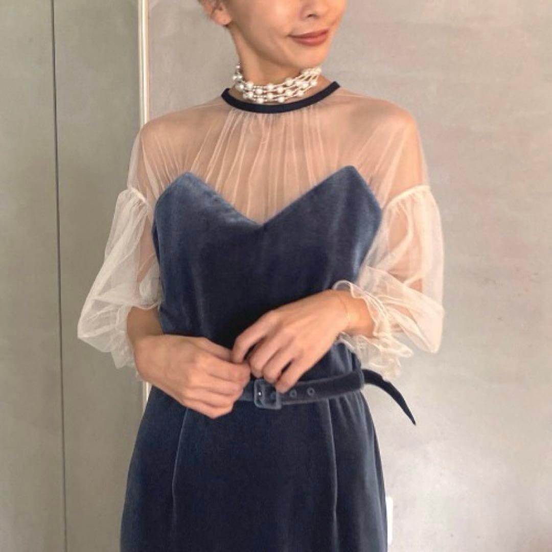 美品★Ameri★TULLE SLEEVE TIGHT DRESS★オケージョン