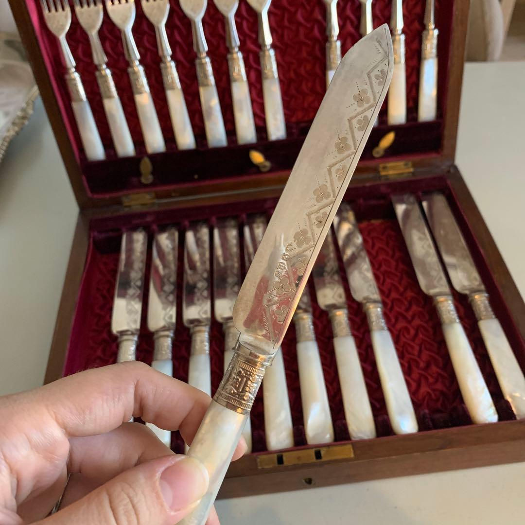 白蝶貝のデザートカトラリーセット☆12人分24本☆アンティーク☆