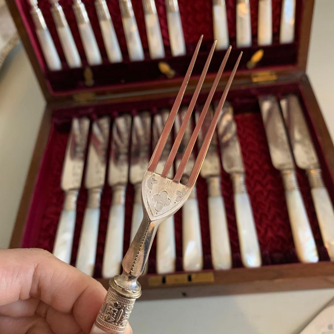 白蝶貝のデザートカトラリーセット☆12人分24本☆アンティーク☆