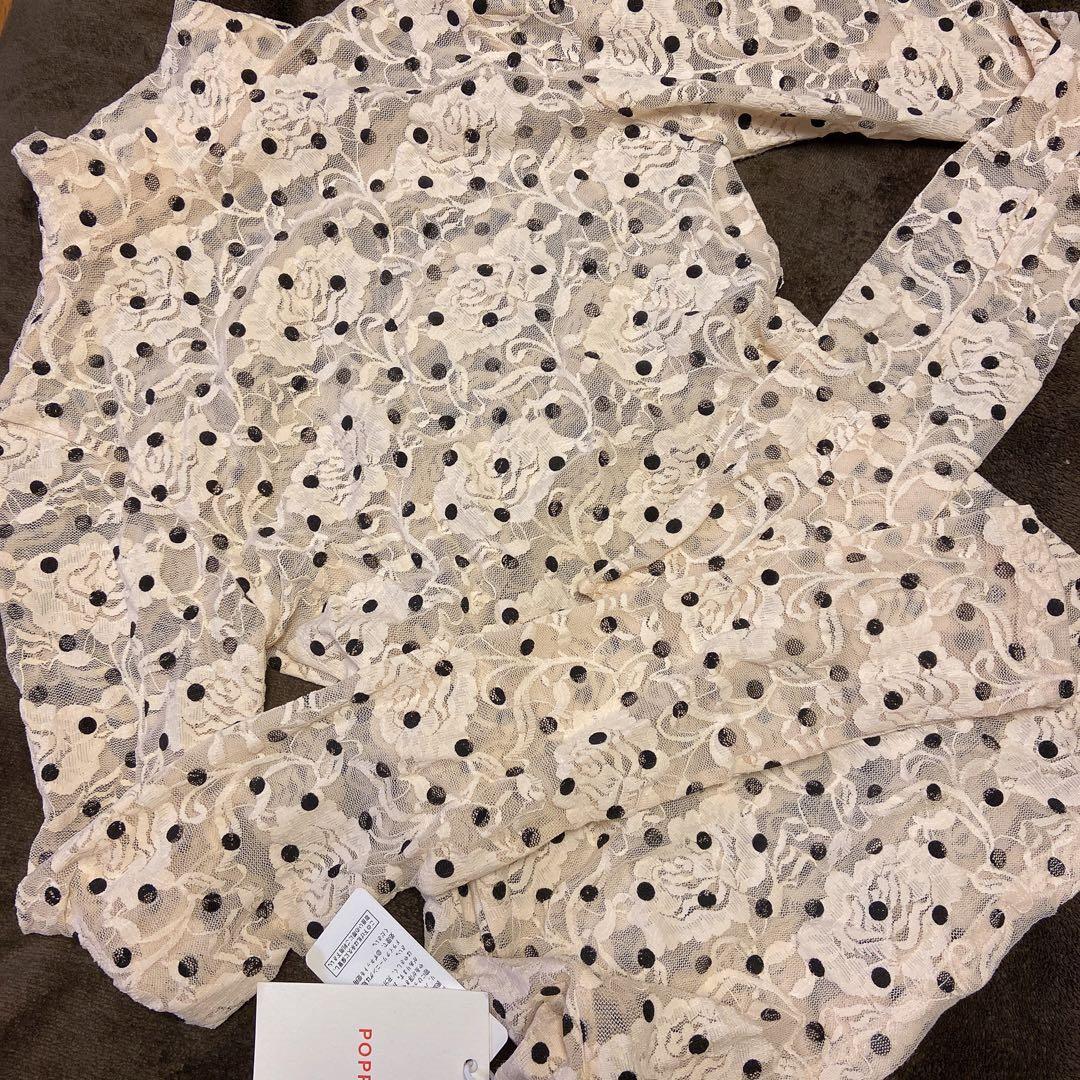 新品 POPPY あさぎーにょ ドット レース シースルートップ 長袖 トップス