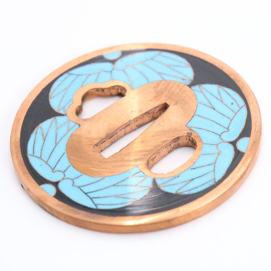 銅製七宝三つ葉葵文鐔 刀装具 一對 桐箱付　V356　1F28