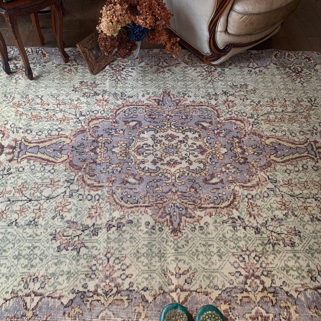 超超大判 3m 300×162 メダリオン　モスグリーン　トルコヴィンテージラグ