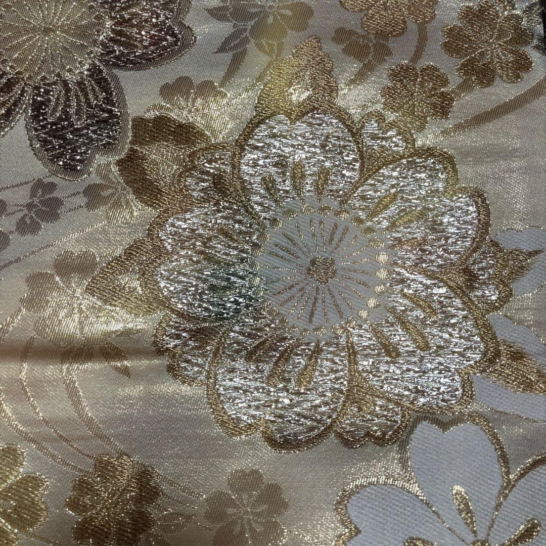 【専用】振袖用袋帯 ダークブラウン地にゴールドの蝶々 枝垂れ桜 目籠紋様