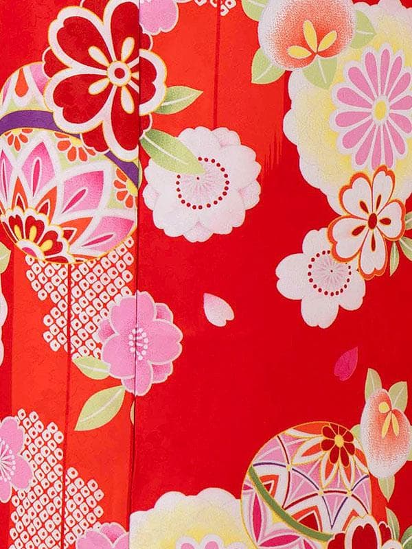 四つ身セット　まり柄　赤