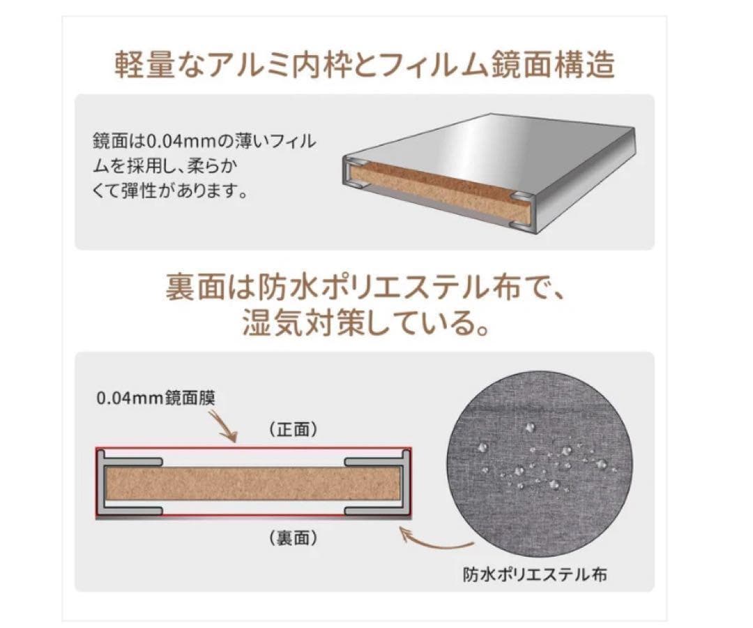 割れない鏡 全身ミラー 160×60cm 壁掛け・立て掛け ブラック