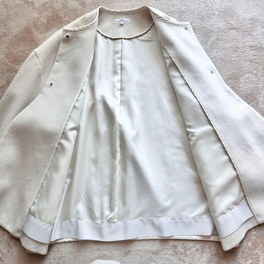 【Yori】アンゴラ混　ウール　ショートコート　オフホワイト　38