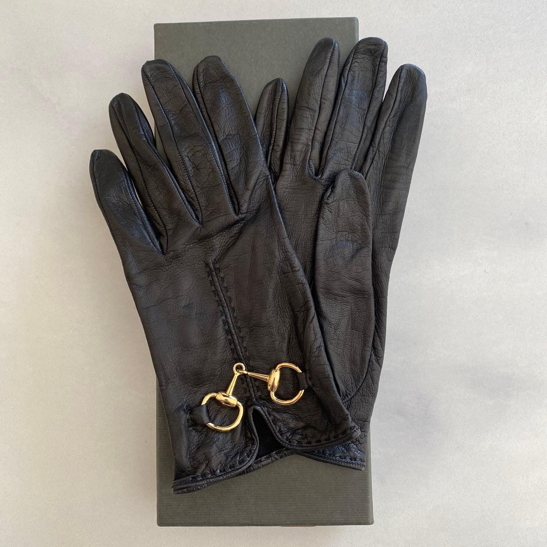美品　グッチ　GUCCI レザーグローブ　ブラック　黒革手袋　サイズ7ハーフ