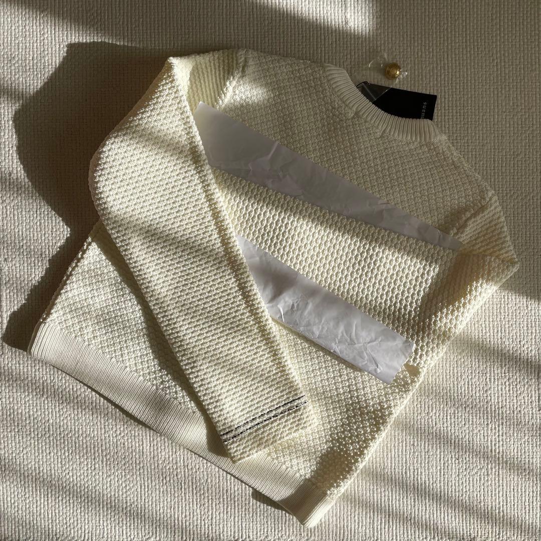 【定価19,800円】anuans ノーカラーニットジャケット ホワイト S