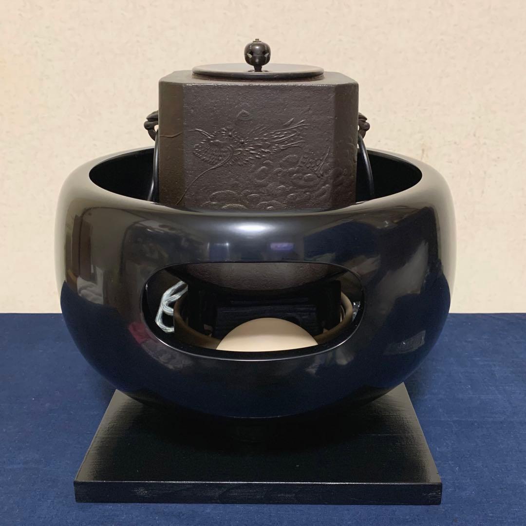 人間国宝敬典 唐銅眉風炉 四方釜 風炉 茶釜 炉釜 野々田電熱器 敷板 茶道具