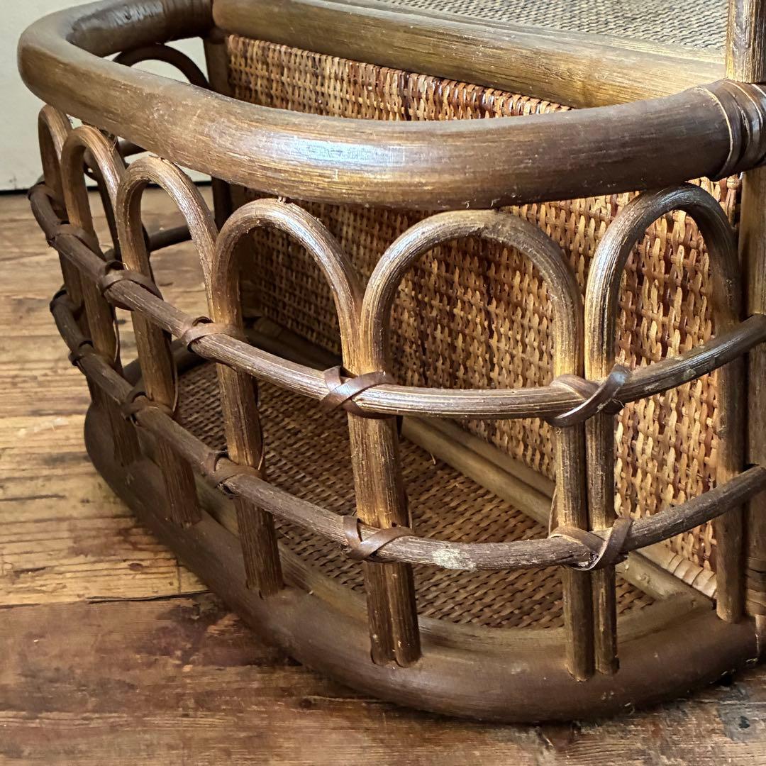 ヴィンテージ ラタン ガラステーブル レトロ