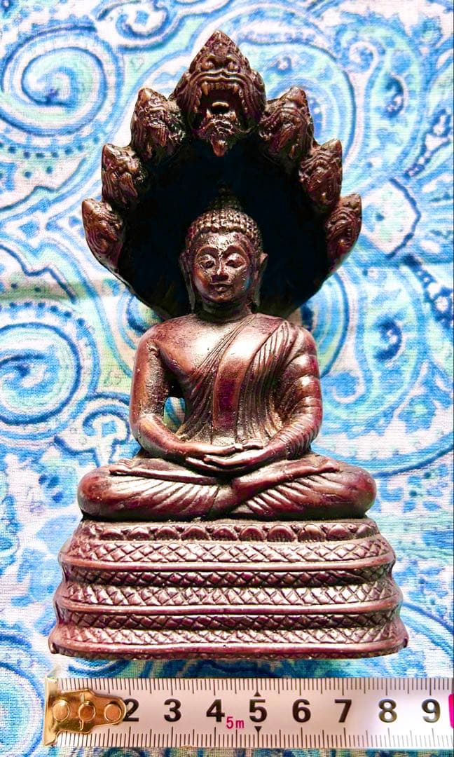 ミラクル起す魂入り仏！タイ国製　チーク木製　克明細工　縦14cmガーナ神と釈尊像