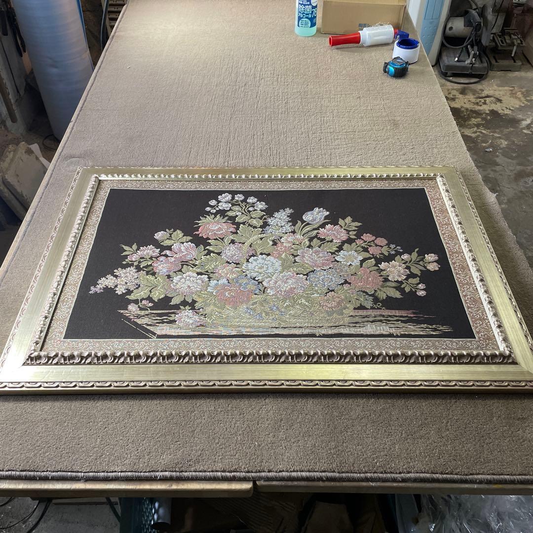 き*ね様 イタリア製 ゴブラン織 花とバスケット タペストリー 絵画 アンティー