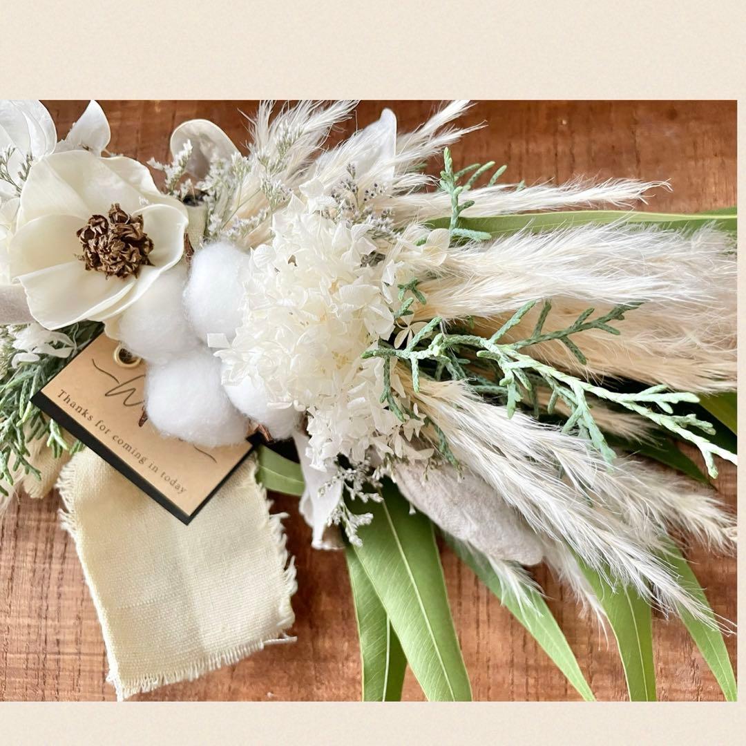 ホワイト3way ナチュラルドライフラワースワッグ48㎝