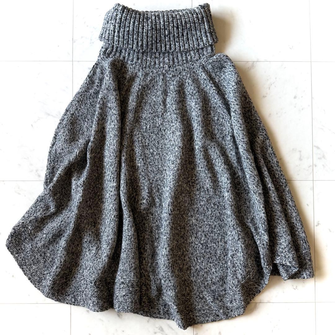美品 セオリー タートルネック ニットポンチョ ミックスグレー