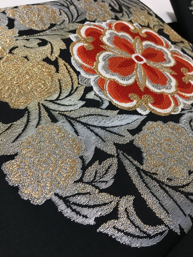 インパクトが放つ【名古屋帯】正絹　刺繍　ブラック