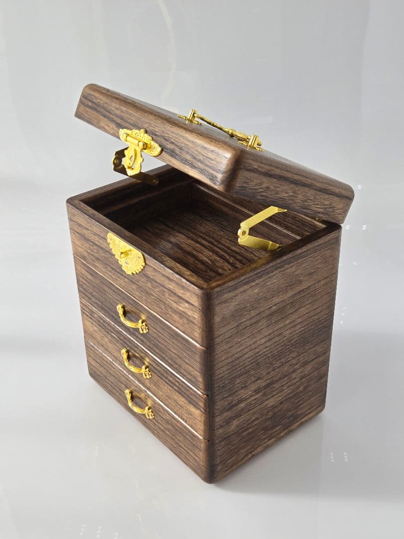 ジュエリーボックス、引き出し3段、ダイソートレイ8枚付き